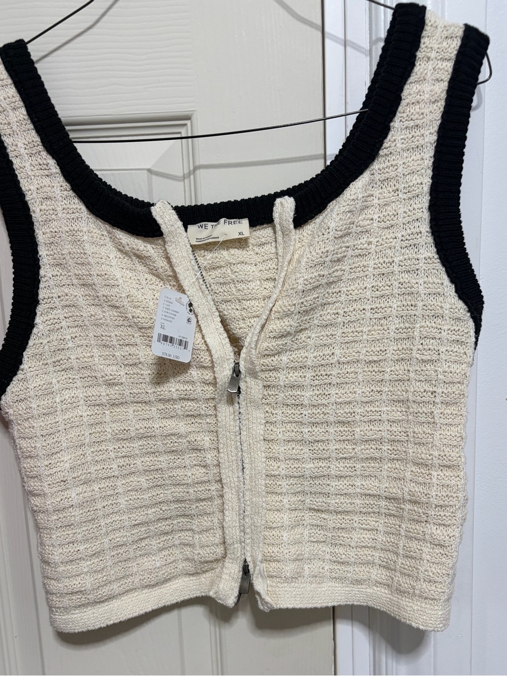 We The Free Cream Knit Zip Tank with Black Trim